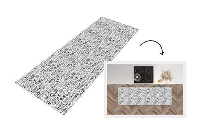 Keukenloper - Loper keuken - Doodle - Zwart Wit - Patroon - 150x50 cm - Keukenloper vinyl