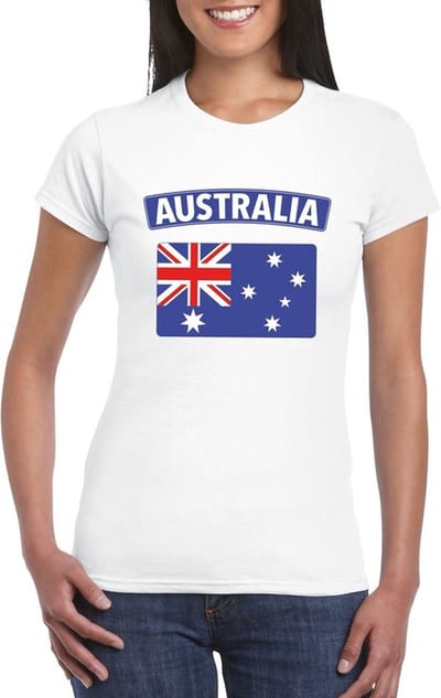 Vlag Australie t-shirt - wit - met vlag van het land print - voor dames - korte mouwen - supporters S