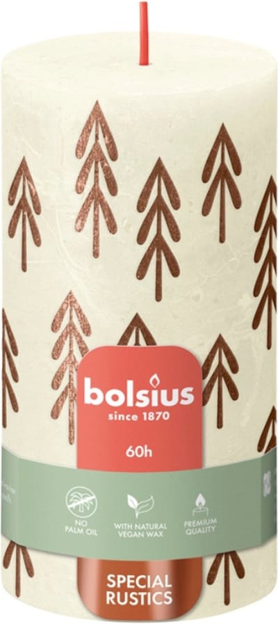 Bolsius - Rustiek stompkaars - Printed - 130/68 - 1 Stuk - Soft Pearl