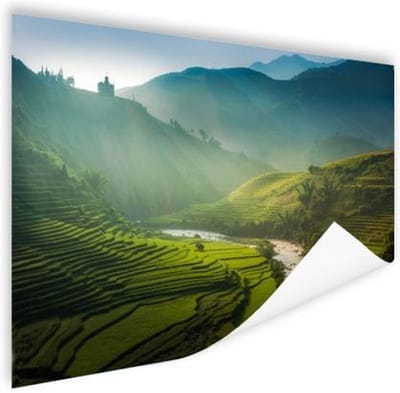 Groene vlakte in Azie Poster 90x60 cm - Foto print op Poster (wanddecoratie woonkamer / slaapkamer)