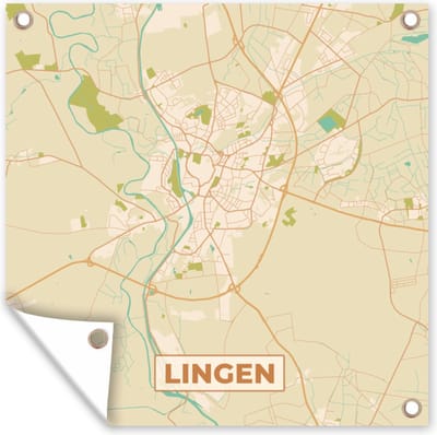 Tuin poster Lingen - Kaart - Vintage - Plattegrond - Stadskaart - 200x200 cm - Tuindoek