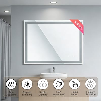 Auralum® Badkamerspiegel met verlichting - Badkamerspiegel - Wandspiegel - 3 LED standen - Anti-Condens - 3000K/4500K/6500K - 100x60cm