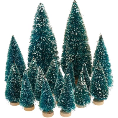 VBS Miniatuur dennenboom, set van 16, besneeuwd