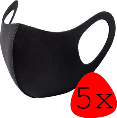 Wasbaar Mondkapje Zwart Wasbaar Mondmasker Elastisch Mondkapjes - 5 stuks