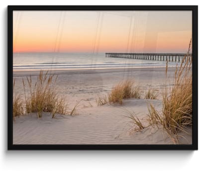 Poster in lijst - Fotolijst 80x60 cm - Posters - Pier - Zonsondergang - Strand - Posterlijst zwart - Decoratie - Wanddecoratie woonkamer - Muurdecoratie slaapkamer