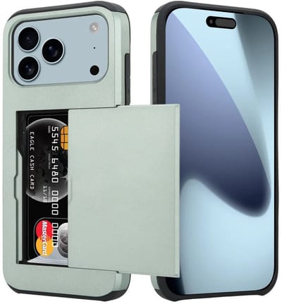 ShieldCase kaarthouder case met slider geschikt voor iPhone 17 Pro (donkergroen) – stevig hoesje met pasjeshouder, premium bescherming en strak design