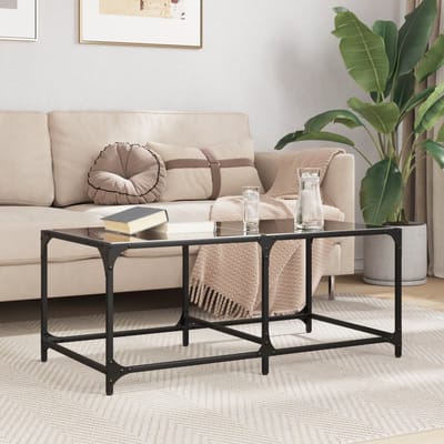 vidaXL - Salontafel - met - zwart - glazen - blad - 98,5x50x40 - cm - staal