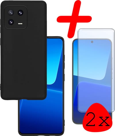 Hoesje Met 2x Screenprotector - Geschikt voor Xiaomi 13 - Sterk & Shockproof - Back Cover - Siliconen Case - Telefoon Hoes - Zwart
