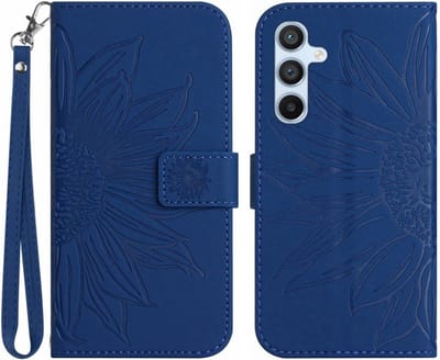 Coverup Hoesje - Geschikt voor Samsung Galaxy S25 Hoesje - Coverup Zonnebloem Book Case met Koord - Blauw