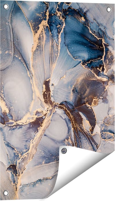 Gards Tuinposter Abstracte Luxe Kunst - Zwart met Goud - 40x60 cm - Tuindoek - Tuindecoratie - Wanddecoratie buiten - Tuinschilderij