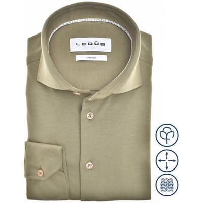 Ledûb Overhemd Slim Uni Color Cotton Tricot Midden Groen / male