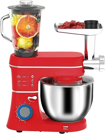 Keukenmixer Met Kom - Elektrische Mixer - Bakken En Koken - 5-in-1 Multifunctioneel - 10 Liter Kom - Rood