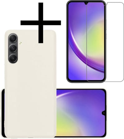 Hoesje - Met Screenprotector - Geschikt voor Samsung Galaxy A34 - Sterk & Shockproof - Back Cover - Siliconen Case - Telefoon Hoes - Wit