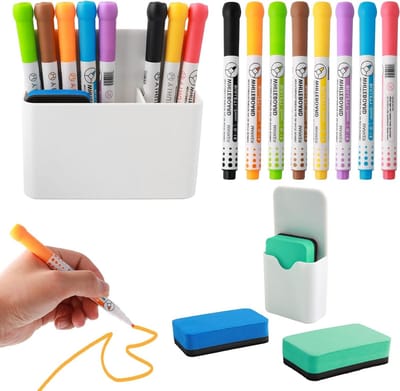 Complete Set van 14 Stuks Whiteboard Markers, Pennen voor Kinderen en Docenten, Inclusief 2 Penhouders en 4 Magnetische EVA Sponsen voor Thuis, Scholen en Kantoor