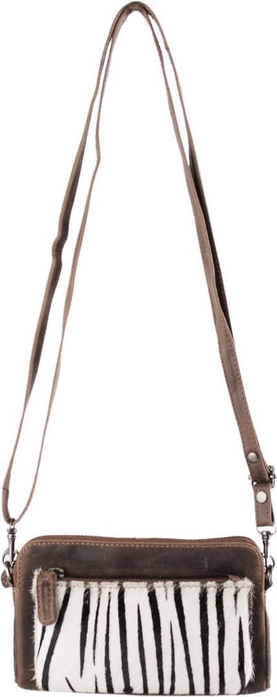 Crossbody Tasje Met Dieren Print – Minibag – Kleine Dames Tasje – Clutch Leer – Lichtbruin Leer Met Vacht