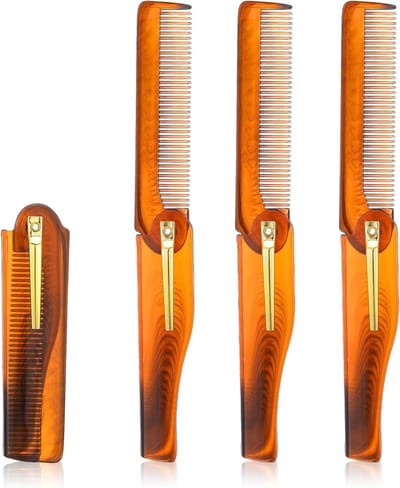 Vouwbare baardkam set van 4 stuks, mini kam voor snor en baardverzorging, ideaal voor mannen en korte baarden, perfect voor styling en onderhoud