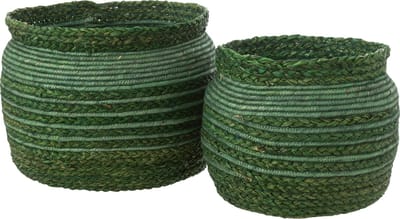 J-Line mand Gevlochten Rand - zeegras - groen - set van 2