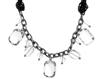 Behave - Klassieke zwarte ketting met koord en transparante hangers 43 cm (+8,5 cm verlengketting)