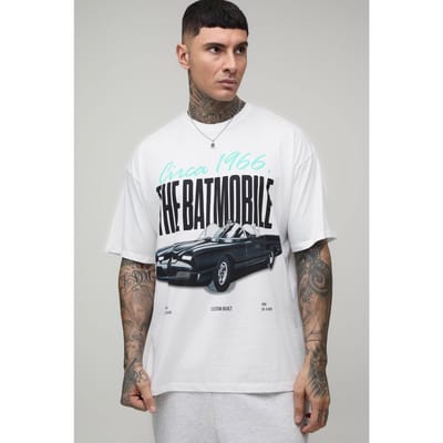 Tall The Batmobile Oversized License Print T-Shirt | White | Size Small