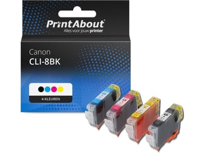 PrintAbout huismerk Inktcartridge CLI-8BK 4-kleuren Multipack Geschikt voor Canon