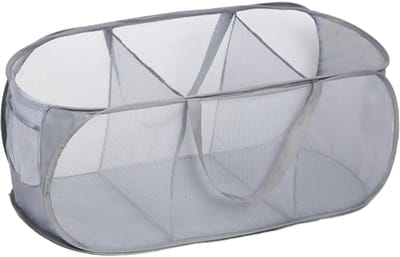 Opvouwbare wasmand (36 x 36 x 80 cm) met handvat - Opvouwbare wasmand - Opbergmand voor kinderkamer, camping en reizen (grijs, 100 ml, 1 stuk)