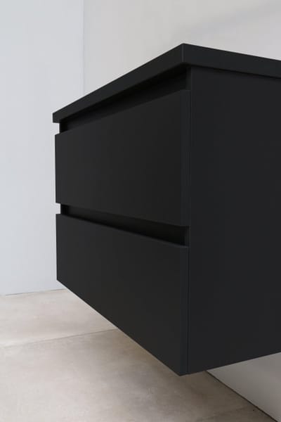 Basic Bella Badkamermeubelset - 80x55x46cm - 1 wasbak - Acryl - Wit - 1 kraangat - Wandspiegel zonder verlichting - Melamine Zwart mat