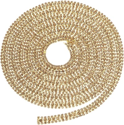 2 Yards 3 Rijen Crystal Rhinestone Close Chain Trim met Gouden Basis voor Naaien, DIY Decoratie en Bruiloft Cake Boeket, Kristal Geel en Glanzend Design