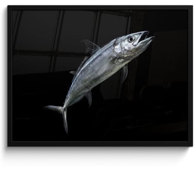 Poster in lijst - Fotolijst 70x50 cm - Posters - Makreel - Vis - Zwart - Posterlijst zwart - Decoratie - Wanddecoratie woonkamer - Muurdecoratie slaapkamer