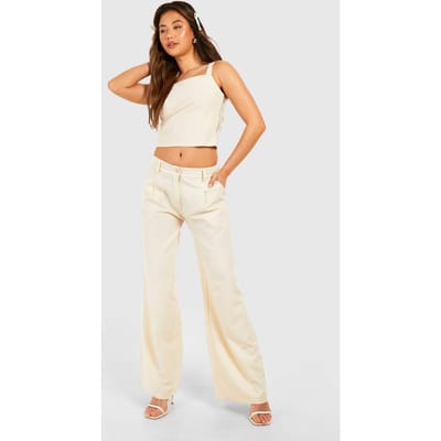 boohoo Dames Pinstripe Straight Leg Trousers | Zand | Maat: 42