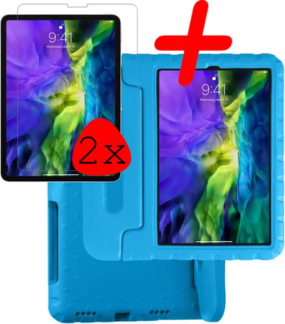 Hoesje Geschikt voor Apple iPad Pro (2022) - 11 inch - 4e generatie - Met 2x Screenprotector - Kinderhoes Shockproof Bumper - Kidsproof Case - Tablet Hoes - Kinder Hoes Cover - Blauw