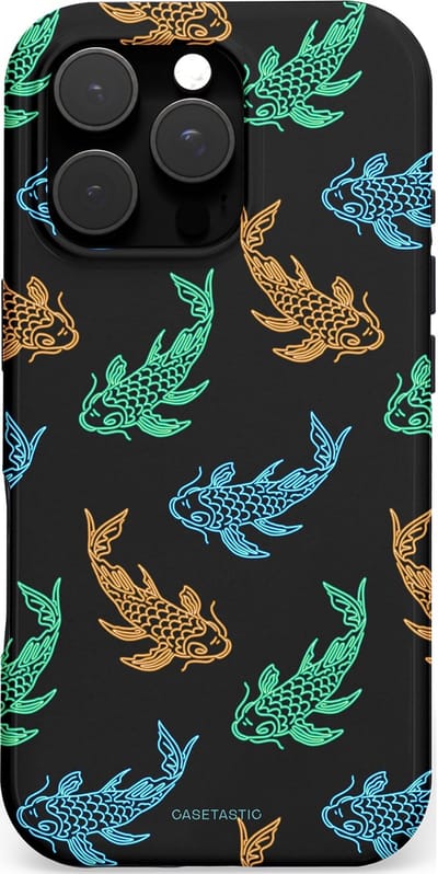 Casetastic hoesje geschikt voor Apple iPhone 16 Pro - MagSafe - Dubbellaagse bescherming - Neon Koi - Fashion Case - Zwart Petrol Donkergroen Bruin