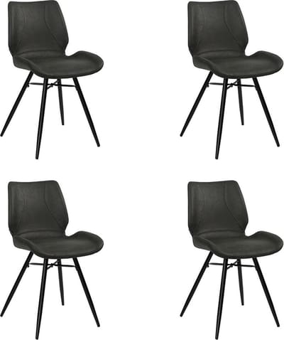 Bronx71® Industriële eetkamerstoel Barrel zwart eco leer - Eetkamerstoelen set van 4 - stoel
