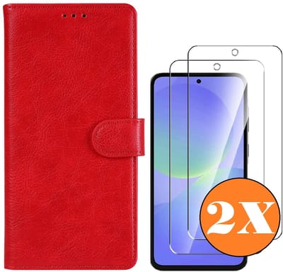 Hoesje geschikt voor Samsung Galaxy A36 5G hoesje Rood pasjeshouder telefoon hoes - Met screenprotector tempered glass voor Galaxy A36 5G - 2x