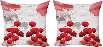 ABAKUHAUS Decoratieve kussenhoes met klaproosmotief, 2 stuks, modern accent, dubbelzijdige digitale print, 40x40 cm, kokosgrijsrood