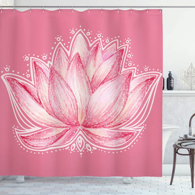 ABAKUHAUS Chakra douchegordijn – Lotus Yoga – 175x180 cm, babyroze