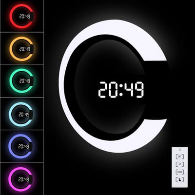 LED digitale wandklok met afstandsbediening en RGB-verlichting – 12/24 uur, temperatuurweergave en alarmfunctie