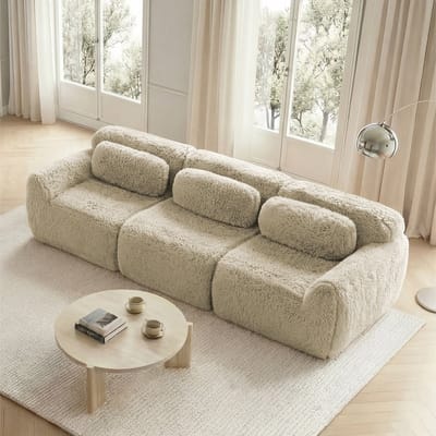 MODENUIT Sofa Hoekbank 3-Zits - Modulair Met Ottomaan En Antislip Basis - Voor Woonkamer - Pluche - Lichtkhaki