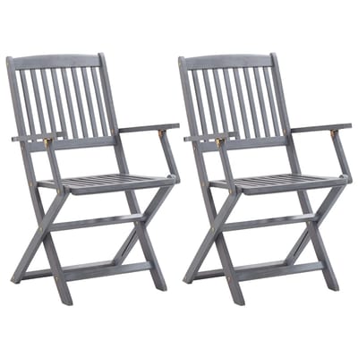 vidaXL - Set - van - 2 - klapstoelen - met - kussens, - gemaakt - van - massief - acaciahout.