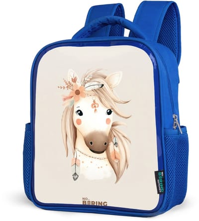 NoBoringSuitcases.com® - Rugzak blauw - Schooltas jongens - Bohemian paard in pastel kleuren - Kinder rugtas jongen - Boekentas kind - Kinderrugzak voor school - Schoolrugzak