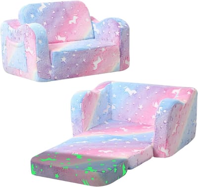 Kinderbank - Opvouwbare sofa - Spelen en slapen - Lichtgevend regenboog design - 40 x 60 x 43 cm - Regenboog