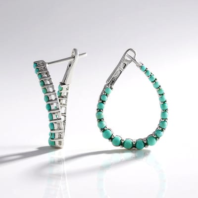 Cavill - Zilveren Oorbellen - 925 Sterling Zilver Geplatineerd - 1,658 Ct Campitos Turkoois Ronde Cabochon - Elegante Oorbellen 24 Mm