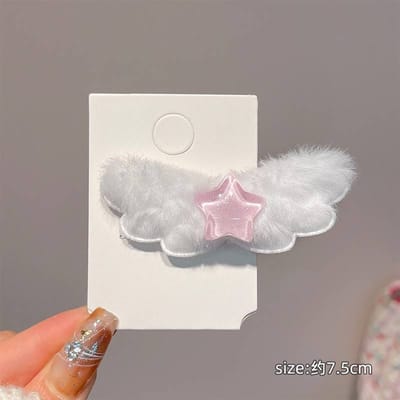 Zoete En Schattige Pluche Engelenvleugel Ster Haarklem, Fee-achtig Haaraccessoire Voor Meisjes, Meisjesachtig Haarband Hoofddeksel 2pcs roze