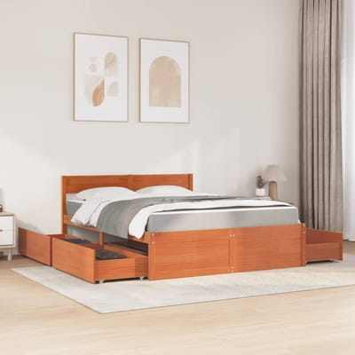 vidaXL - Bed - met - lades - en - matras - massief - grenenhout - wasbruin - 160x200 - cm