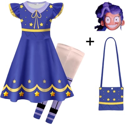 Costume Lily Lovebraids pour Fille Dessin Animé Imprimé Robe Halloween Temps de Jeu Tenue Lily Carnaval Fête d'Anniversaire Vestidos 6T(130) blue