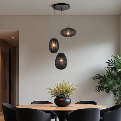 LumenXL 3-lichts japandi hanglamp - zwarte stoffen lampionnen - Fabrica