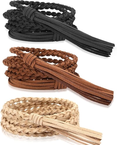 Dames 3-delige Skinny Tassels Gevlochten Taille Woven Chain Rope Rokriem Jurk, Zwart, Bruin, Khaki, One Size, Modieuze Accessoires voor Elke Gelegenheid