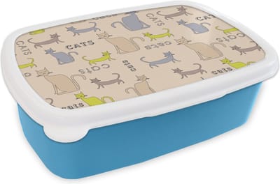 Broodtrommel Blauw - Lunchbox - Brooddoos - Patronen - Kat - Quote - Jongens - Meisjes - Kinderen - Kindje - 18x12x6 cm - Kinderen - Jongen
