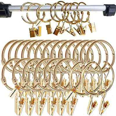 Gouden gordijnclips met ringen - 30 stuks, 6,5 cm, sterke metalen gordijnclip