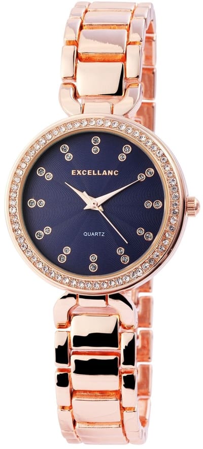 EXCELLANC dameshorloge metaal met metalen armband en kristalbezetting