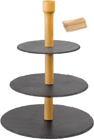 Westmark Etagère met 3 niveaus en 100 prikkers, met krasbeschermin cm, leisteen grenen, Tapas Friends, antraciet lichtbruin,